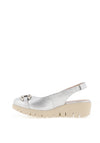 Wonders Gale Leather Metallic Slingback Wedges, Silver