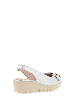 Wonders Gale Leather Metallic Slingback Wedges, Silver