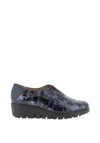 Wonder Croc Effect Patent Leather Slip On Comfort Shoes, Navy