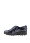 Wonder Croc Effect Patent Leather Slip On Comfort Shoes, Navy