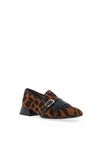 Wonders Nunu Leather Animal Print Heeled Loafer, Tabacco & Black