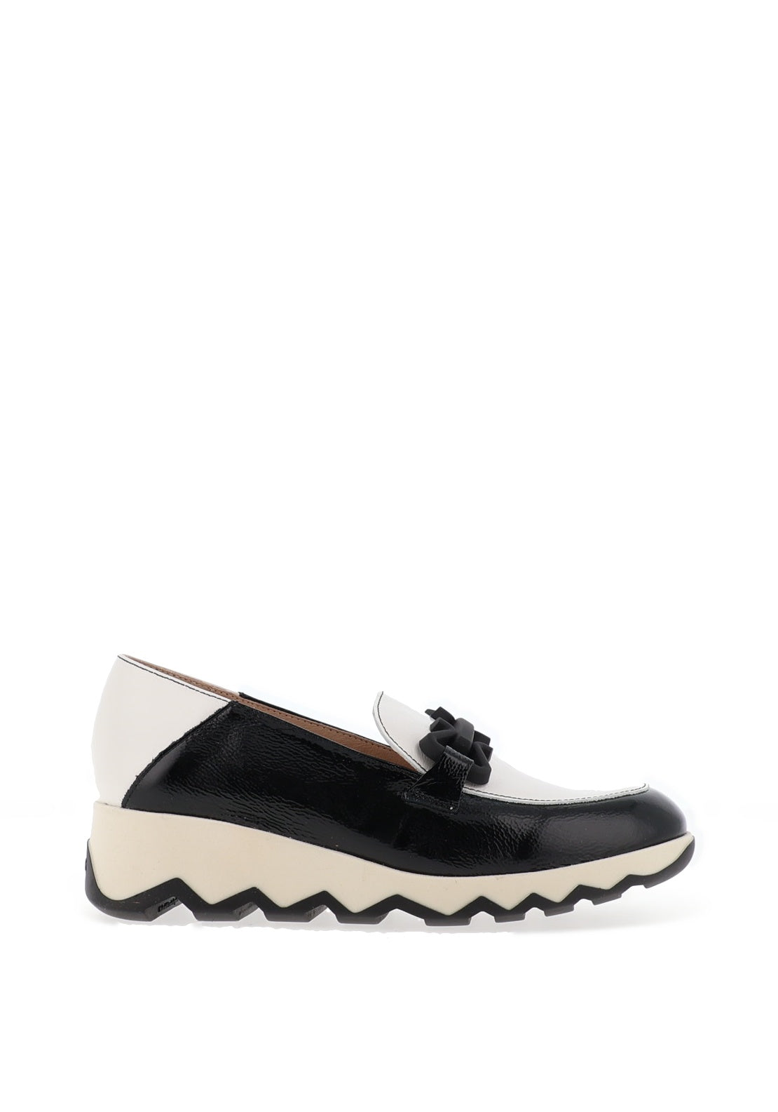 Wonders Sima Patent Buckle Wedge Loafers, Black and White
