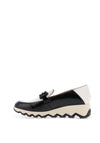 Wonders Sima Patent Buckle Wedge Loafers, Black and White