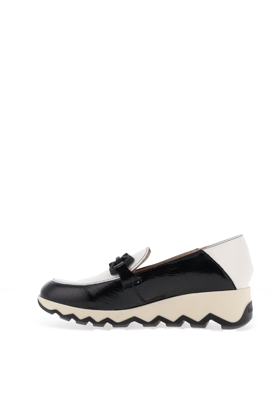 Wonders Sima Patent Buckle Wedge Loafers, Black and White