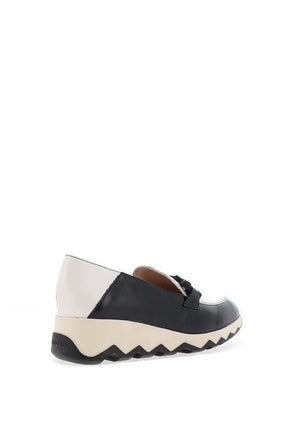 Wonders Sima Patent Buckle Wedge Loafers, Black and White