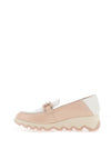 Wonders Sima Patent Buckle Wedge Loafers, Beige and White
