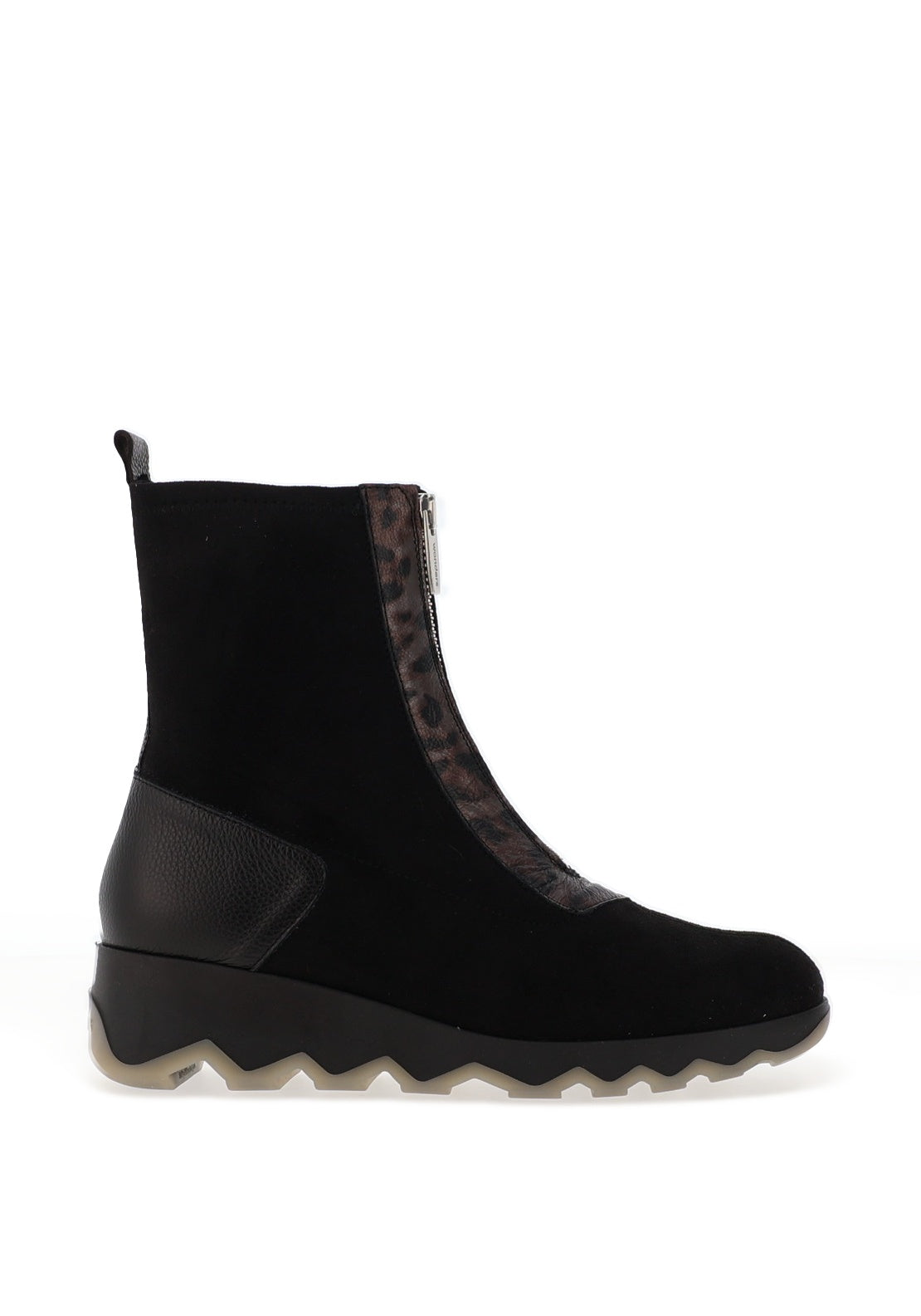 Wonders High Ankle Leopard Printed Zipper Boot, Black