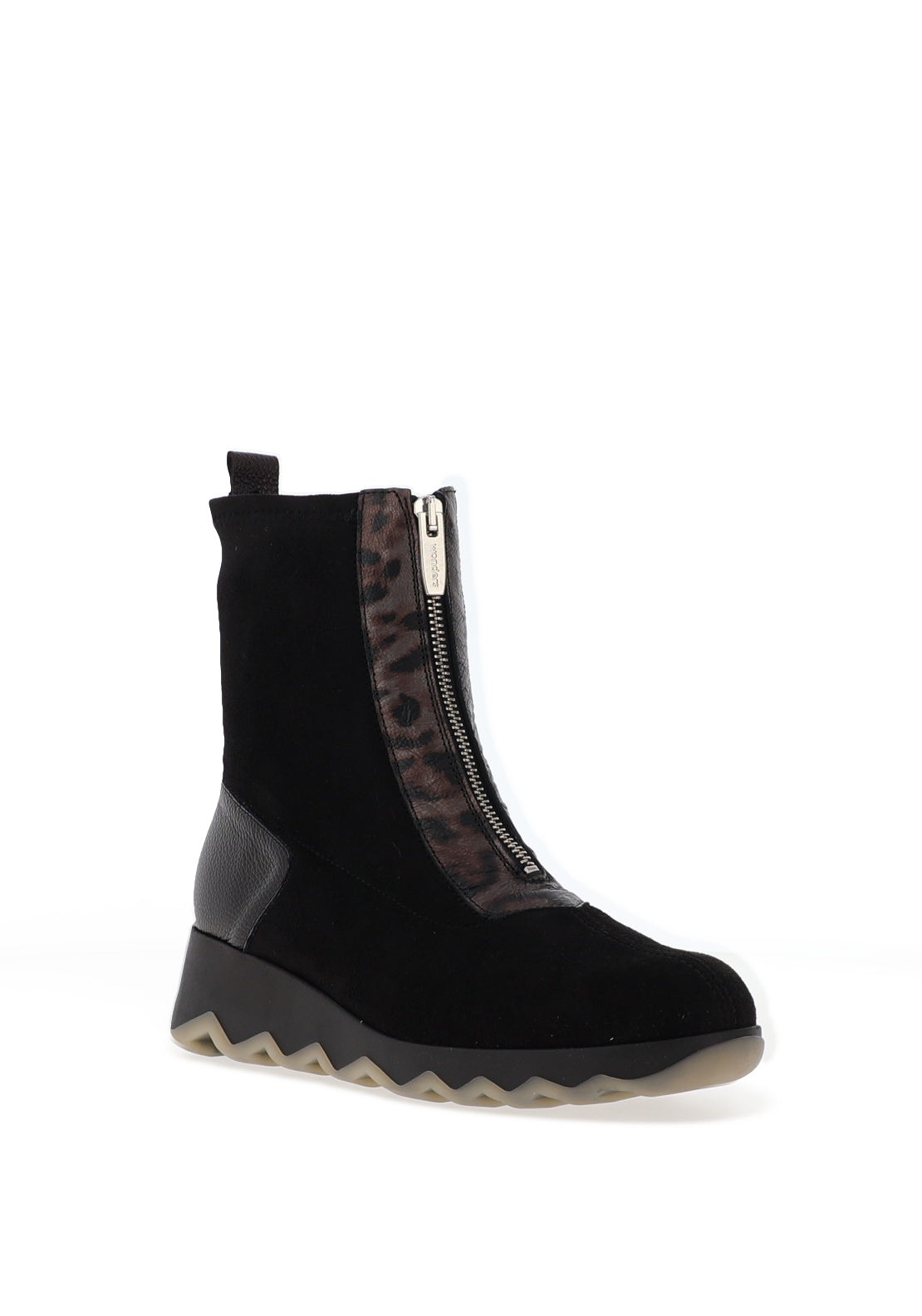 Wonders High Ankle Leopard Printed Zipper Boot, Black