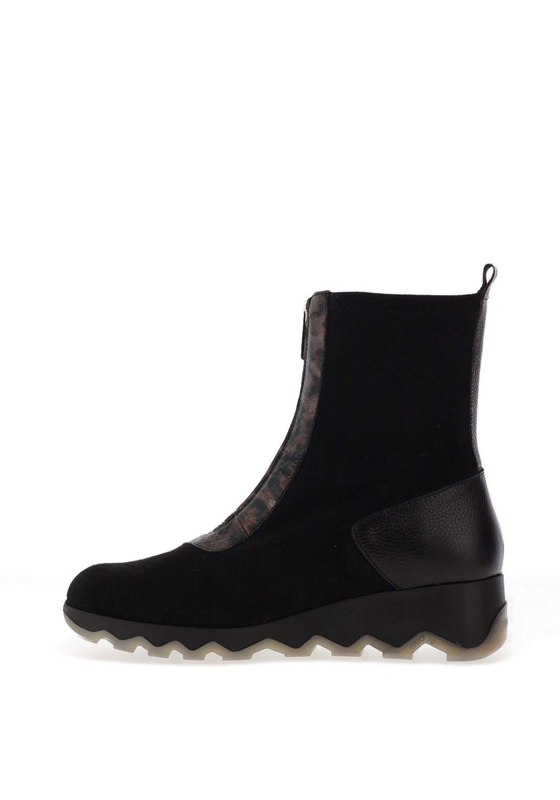 Wonders High Ankle Leopard Printed Zipper Boot, Black