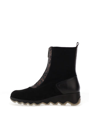 Wonders High Ankle Leopard Printed Zipper Boot, Black