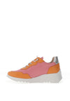 Wonders Leather Wedge Colour Block Trainers, Apricot & Blush