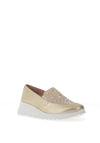 Wonders Pebbled Leather Slip On Shoes, Beige
