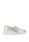 Wonders Pebbled Leather Slip On Shoes, Silver