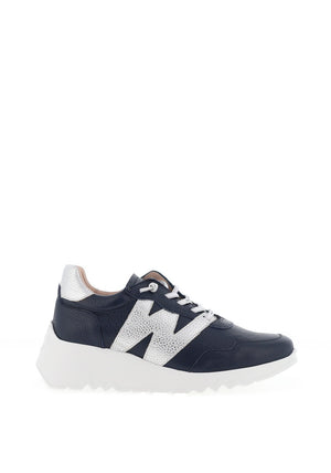 Wonders Kyoto Metallic Colour Block Wedge Trainers, Navy and Silver