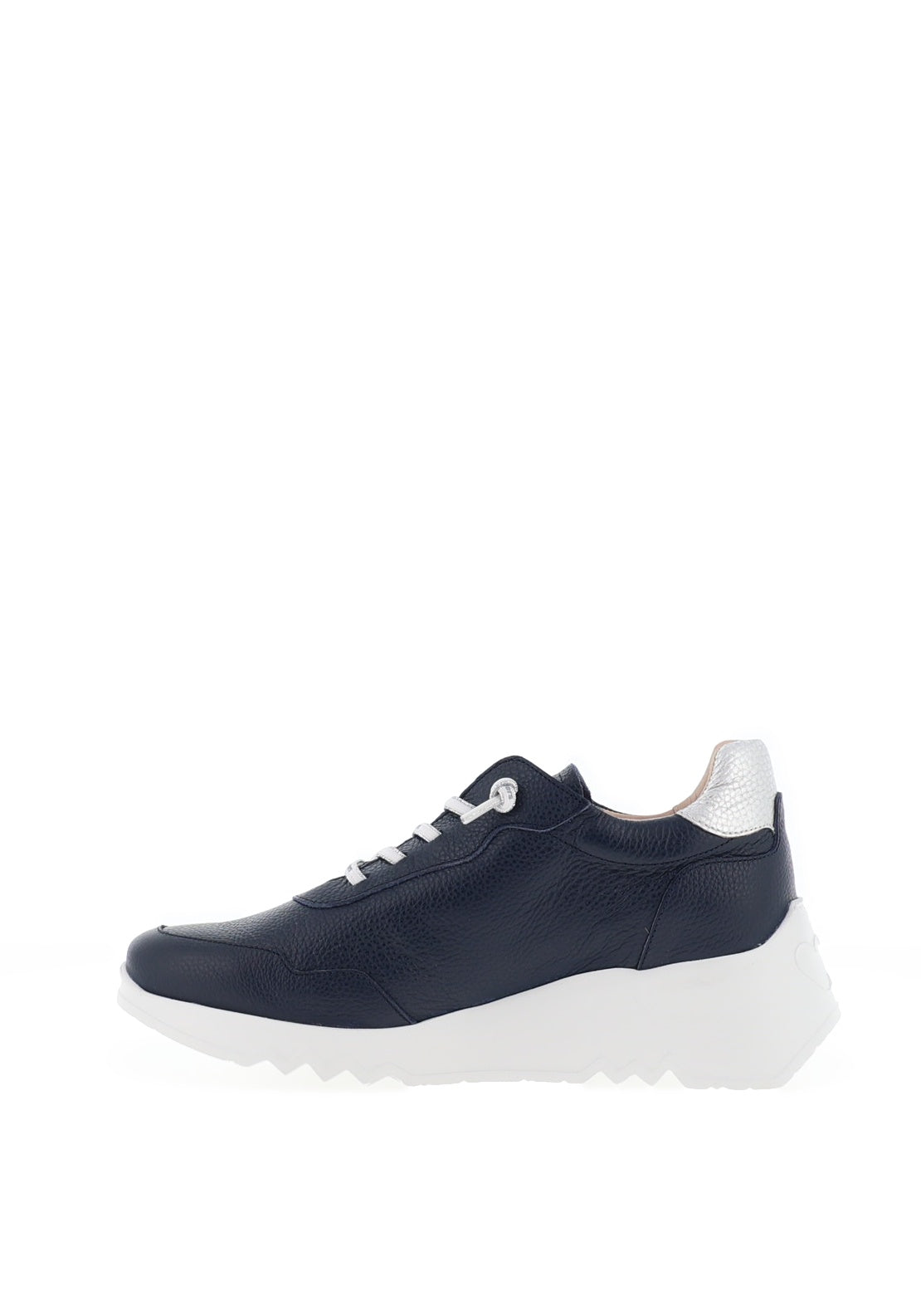 Wonders Kyoto Metallic Colour Block Wedge Trainers, Navy and Silver