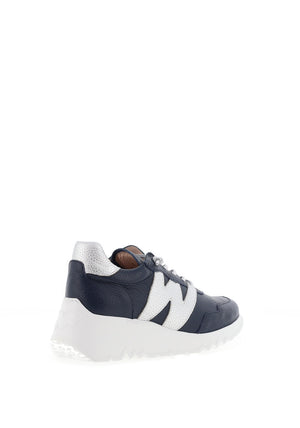 Wonders Kyoto Metallic Colour Block Wedge Trainers, Navy and Silver