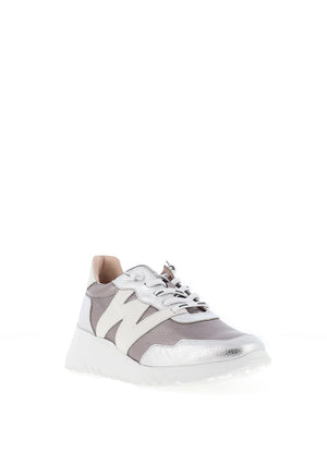 Wonders Kyoto Metallic Colour Block Wedge Trainers, Silver and White