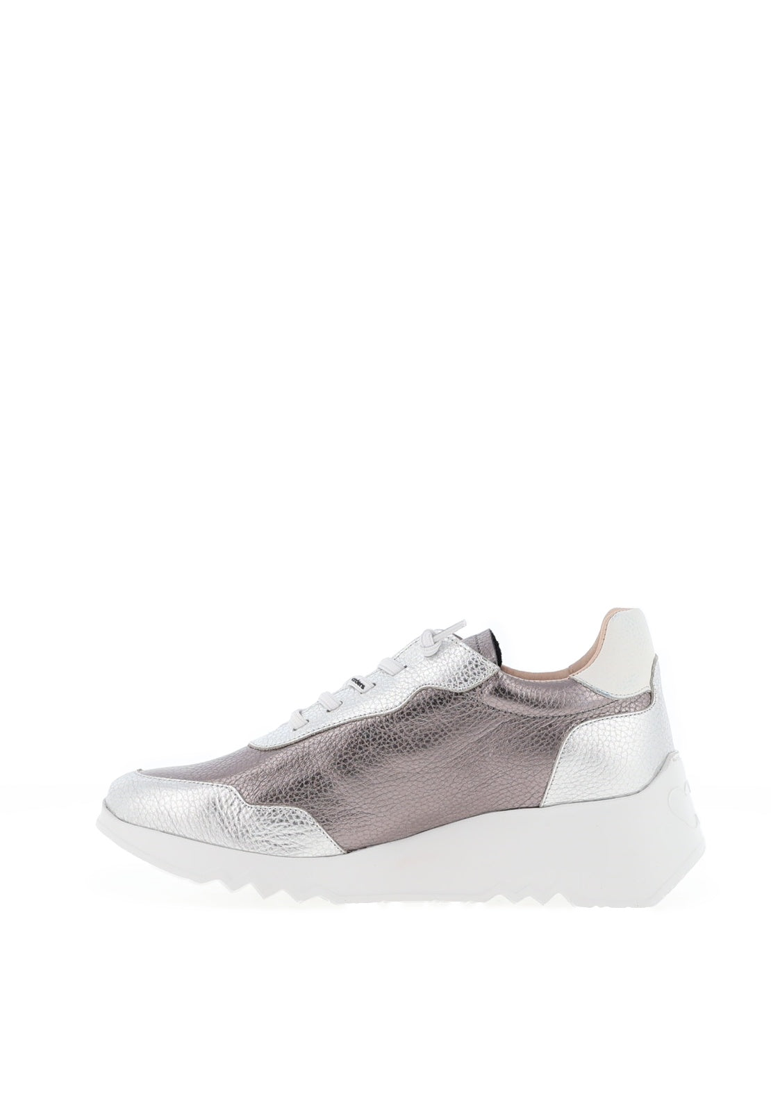 Wonders Kyoto Metallic Colour Block Wedge Trainers, Silver and White