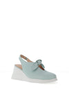 Wonders Leather Bow Sling Back Wedge Shoes, Aqua