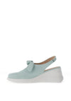Wonders Leather Bow Sling Back Wedge Shoes, Aqua