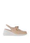 Wonders Leather Bow Sling Back Wedge Shoes, Natural