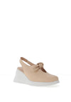 Wonders Leather Bow Sling Back Wedge Shoes, Natural