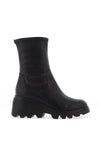Wonders Pebbled Leather Side Zip Wedge Boots, Black