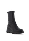 Wonders Pebbled Leather Side Zip Wedge Boots, Black