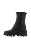 Wonders Pebbled Leather Side Zip Wedge Boots, Black