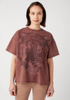Wrangler Crew Neck Tiger Print Tee, Dahlia