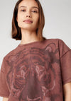 Wrangler Crew Neck Tiger Print Tee, Dahlia