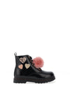 Xti Girls Heart Pom Pom Patent Boot, Black