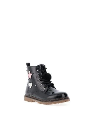 Xti Glitter Patch Lace Up Boots, Black