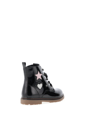 Xti Glitter Patch Lace Up Boots, Black