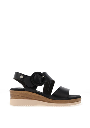 Xti Womens Faux Leather Wedge Sandals, Black