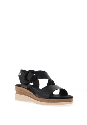 Xti Womens Faux Leather Wedge Sandals, Black