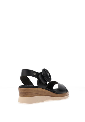 Xti Womens Faux Leather Wedge Sandals, Black