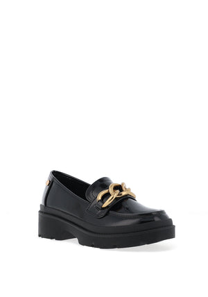 Xti Womens Patent Chain Loafers, Negro