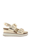 Xti Vegan Leather Metallic Buckle Wedge Sandals, Gold