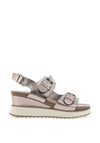 Xti Vegan Leather Metallic Buckle Wedge Sandals, Silver