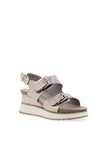 Xti Vegan Leather Metallic Buckle Wedge Sandals, Silver