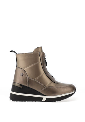 Xti Zip Detail Wedge Ankle Boots, Metallic