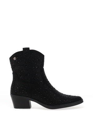 Xti Embellished Cowboy Heeled Ankle Boots, Black