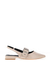 Xti Womens Faux Patent Sling Back Stud Detailed Shoes, Beige