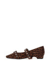 Xti Womens Leopard Printed Buckle Ballet Pumps, Brown