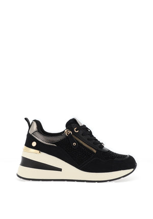 XTI Womens Embellished Wedge Trainers, Black