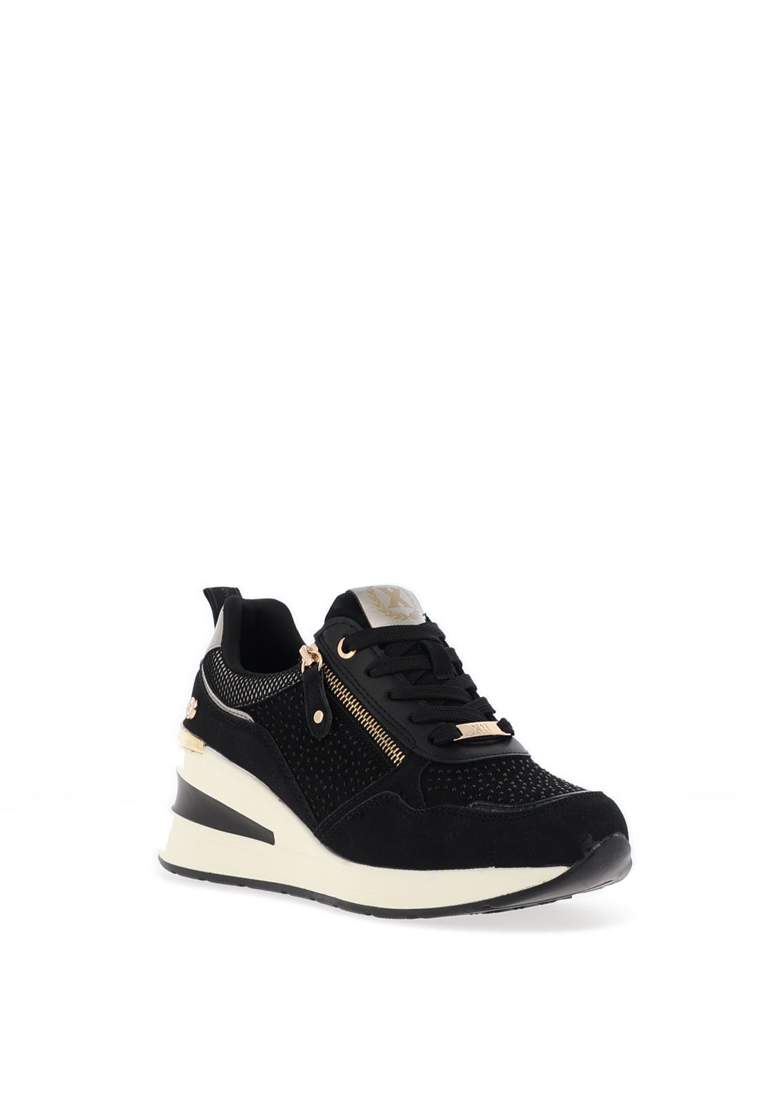 XTI Womens Embellished Wedge Trainers, Black