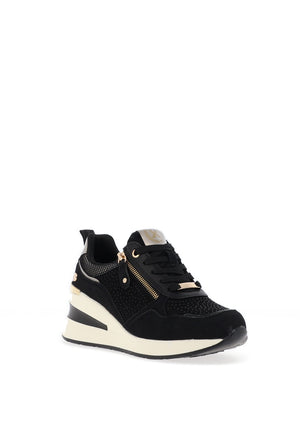 XTI Womens Embellished Wedge Trainers, Black
