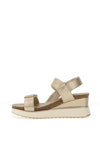 Xti Womens Velcro Strap Metallic Wedge Sandals, Gold