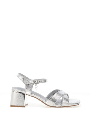 Xti Womens Metallic Criss Cross Heeled Sandals, Silver